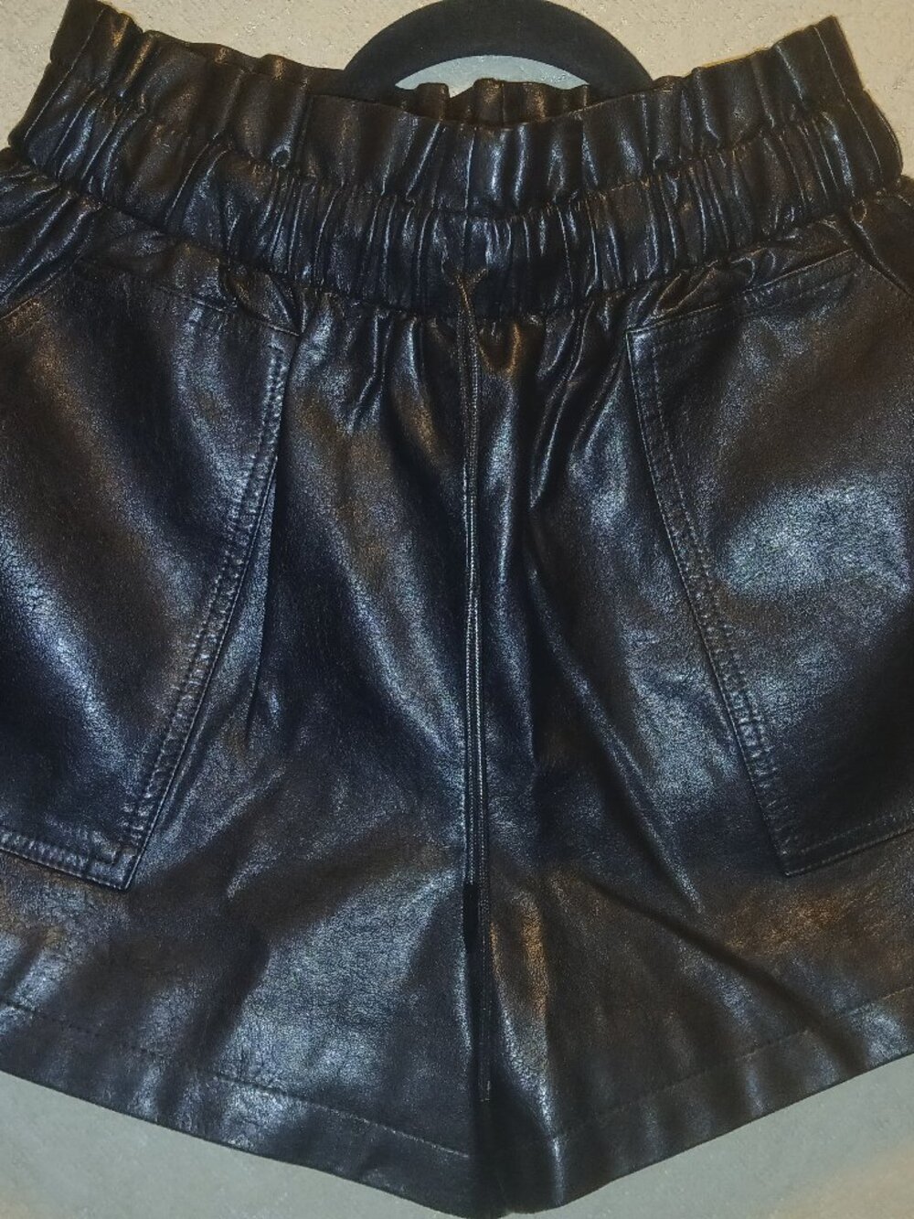 Faux leather paper bag shorts
